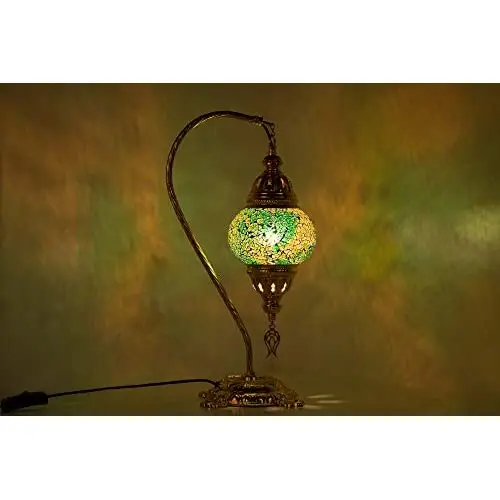 

LaModaHome Turkish Lamp, Grass Customize Tiffany Lamp 2021 Mosaic Stained Glass Boho Moroccan Lantern, swan Neck Handmade Desk L