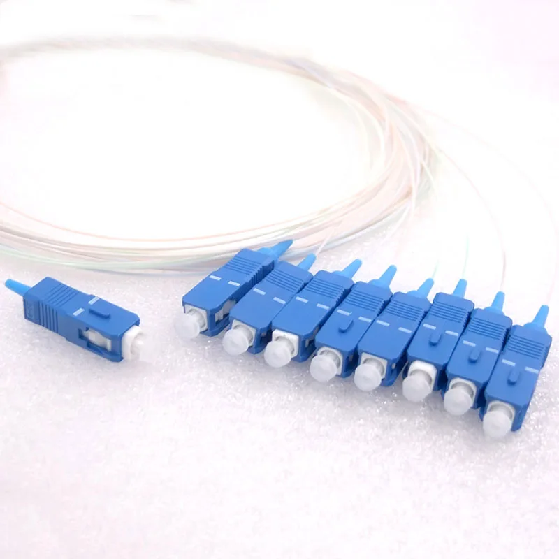 10PCS 1m New SC/UPC Single Mode 1:8 Fiber Splitter PLC 0.9mm Bare Optical Fiber Mini Steel Tube Fiber Connector Free shipping