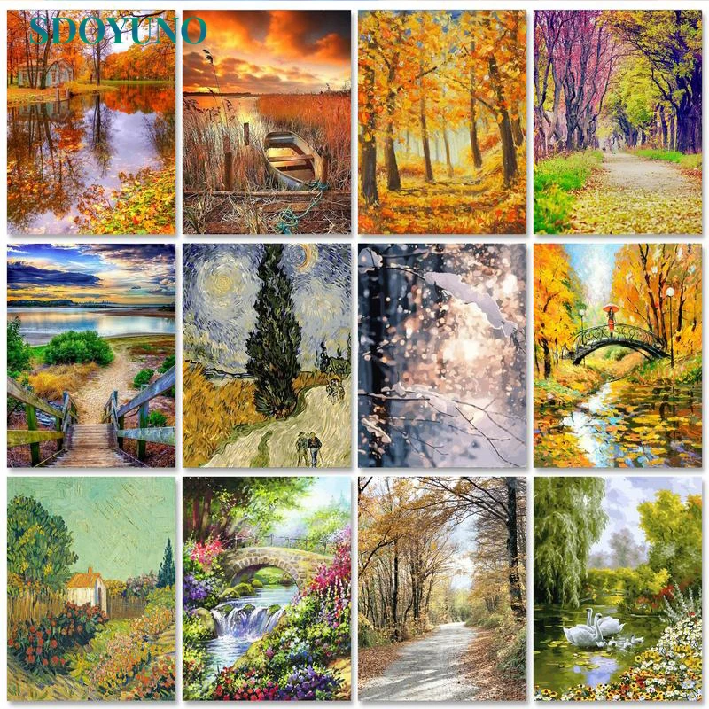 

SDOYUNO Scenery Paint By Numbers Starter Kits On Canvas DIY Frame Oil Painting By Numbers Landscape Home Decor Wall Art Picture