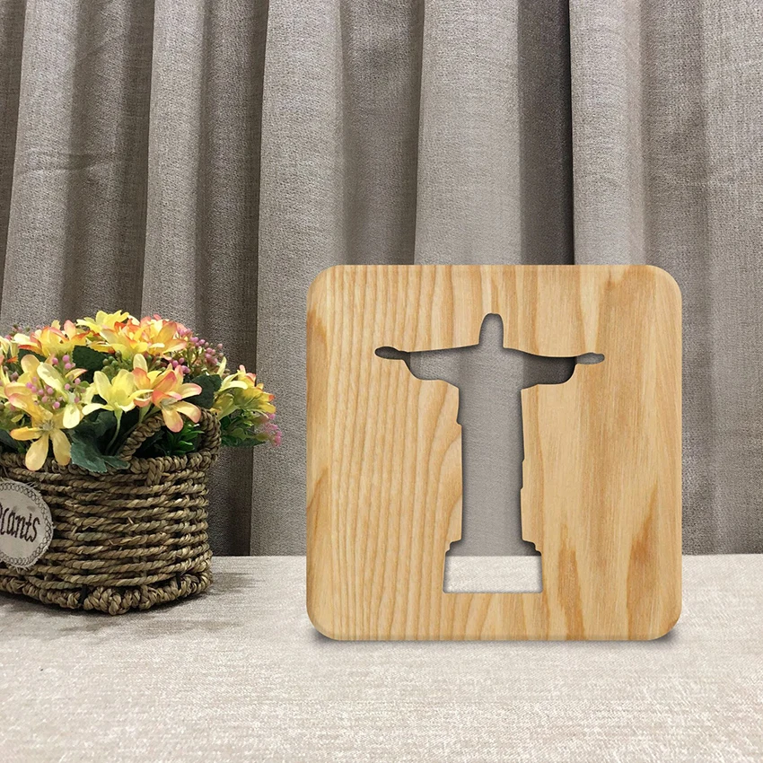 Jesus Priest Wooden 3D LED Night Light for Kids, Simple Decorative Lights, Carving Pattern, LED Night Light
