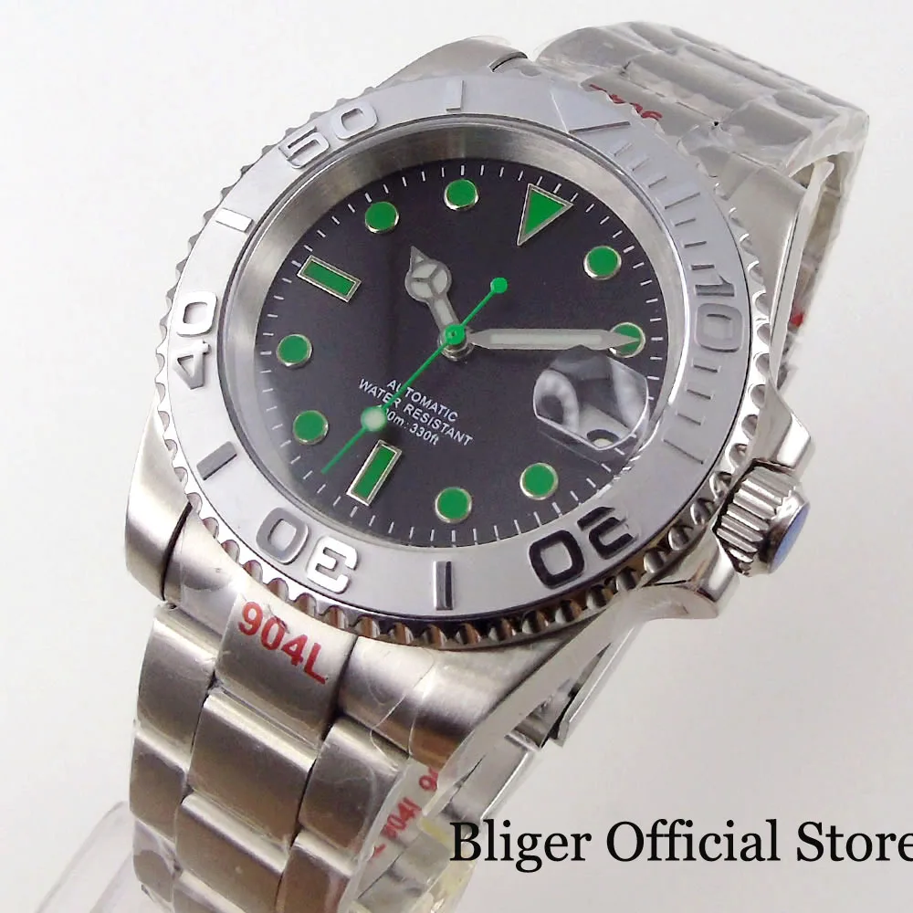 

BLIGER Green Index PT5000 NH35A Movement Men Wristwatch Business Glide Lock Calsp Sapphire Glass 40mm Case Ceramic Insert