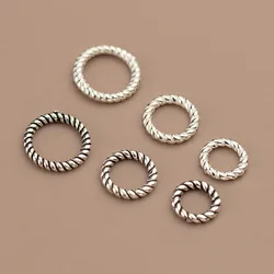 2pcs/lot 925 Sterling Silver Twisted Circle Charm Connectors 7.5 8.5 10.5mm S925 Round Closed Rings Connetcor DIY Jewelry Making