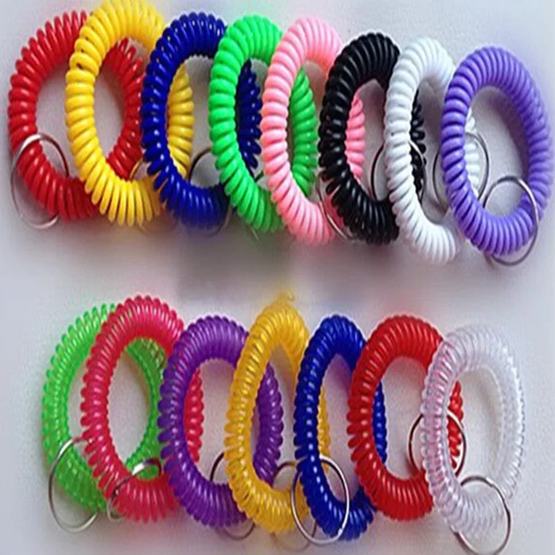 100Pcs/lot Practical Retractable Plastic Elastic Rope Key Ring Spring For Outdoor Security Tools Keychain Camping key ring