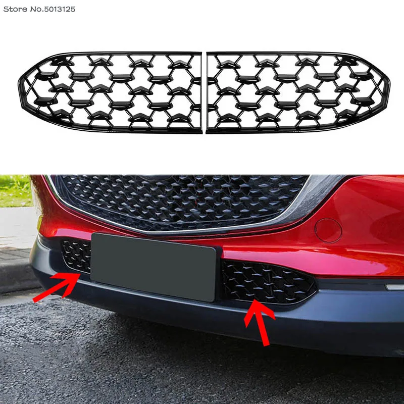 Front Lower Bumper Grill Grille Moulding Cover For Mazda CX30 CX-30 2020-2021 2022 Car Front Bottom Middle Net Decoration Black