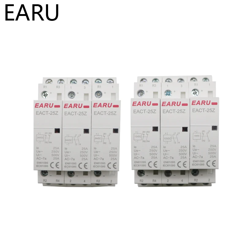 EACT-25Z DC 12V 24V 2P 16A 25A 1NO 1NC 2NO 2NC Contact Din Rail Household DC Modular Contactor Switch for Smart Home House Hotel