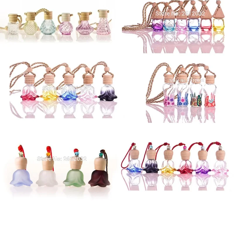 

100Pcs Small Glass Clear Empty Car Perfume Bottle Car Pendant Personalized Gifts Wood Cap Car Styling Decorate F201798