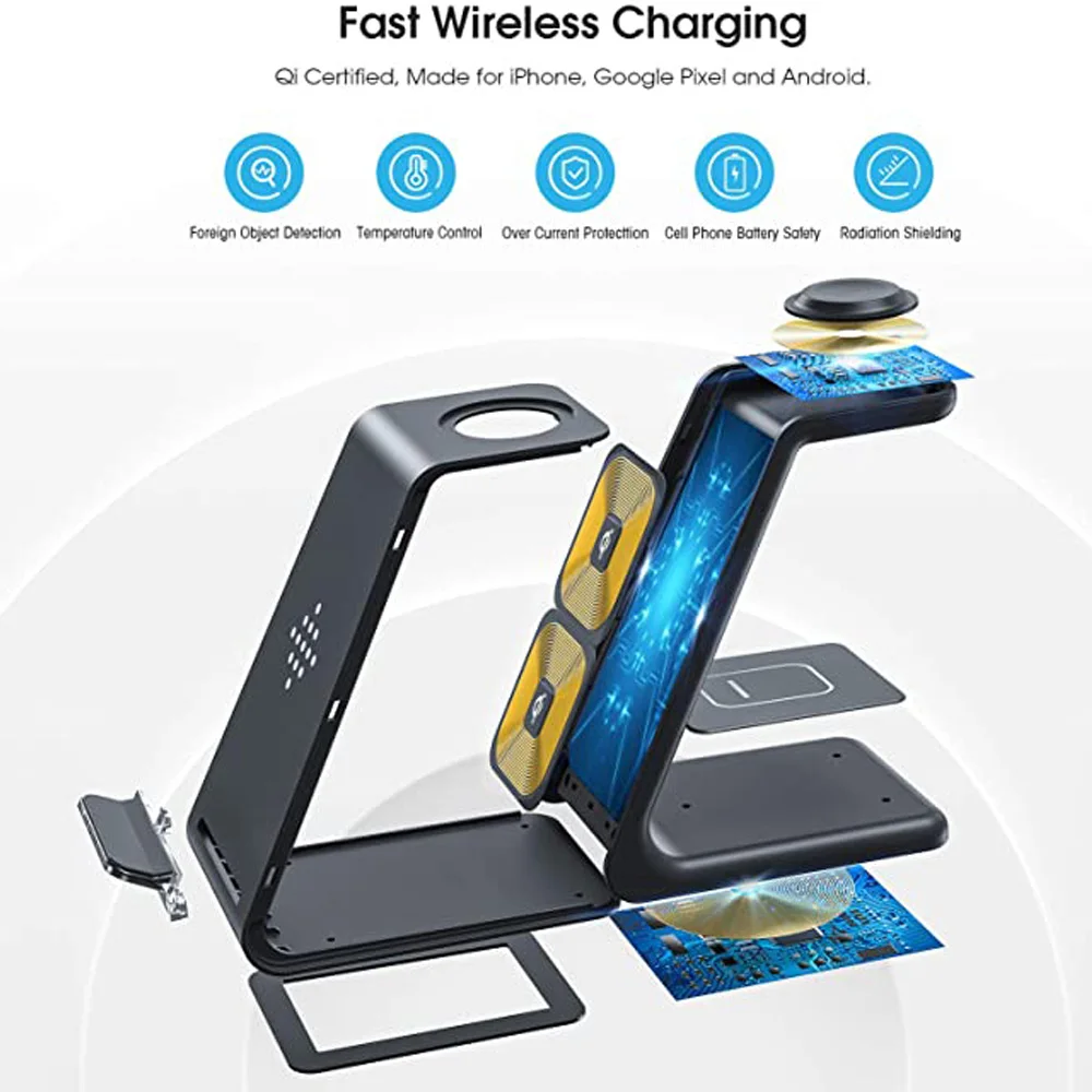 3 in 1 Wireless Charger Station 15W Fast Apple Wireless Charging Stand Dock for iPhone 14/13/12/11/8 Pro Max AirPods iWatch