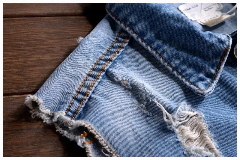 Summer Sleeveless Lapel Overalls Men's Denim Jumpsuit Hole Hip-Hop Ripped Waist Detachable Jeans Casual Blue Pants Trousers