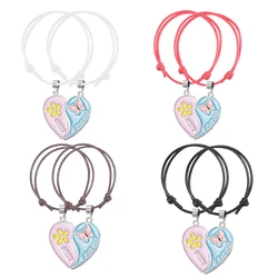 2023 Fashion Best Friend Bracelet BFF Alloy Letter Blue Pink Butterfly Heart Pendant 2 Piece Set Friendship Jewelry Gift