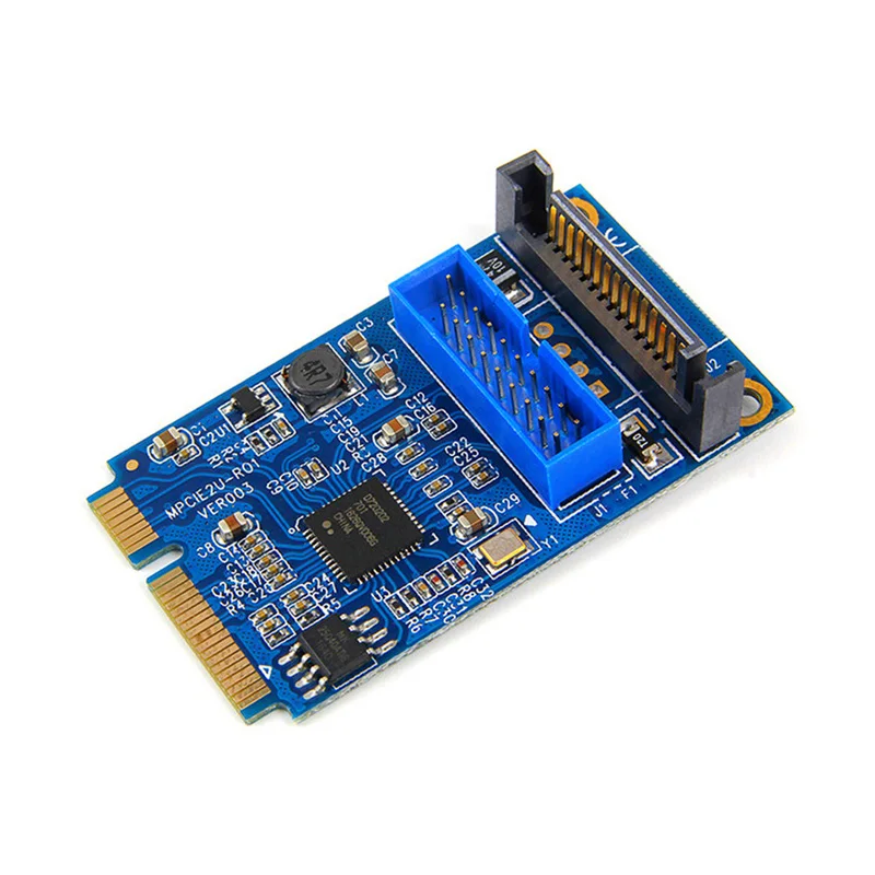 MINI PCIE USB 3.0 19-pin การ์ด Riser อะแดปเตอร์ SATA Power Mini PCI Express ถึง Dual PORTS แผงด้านหน้า USB ซ็อกเก็ต Raiser