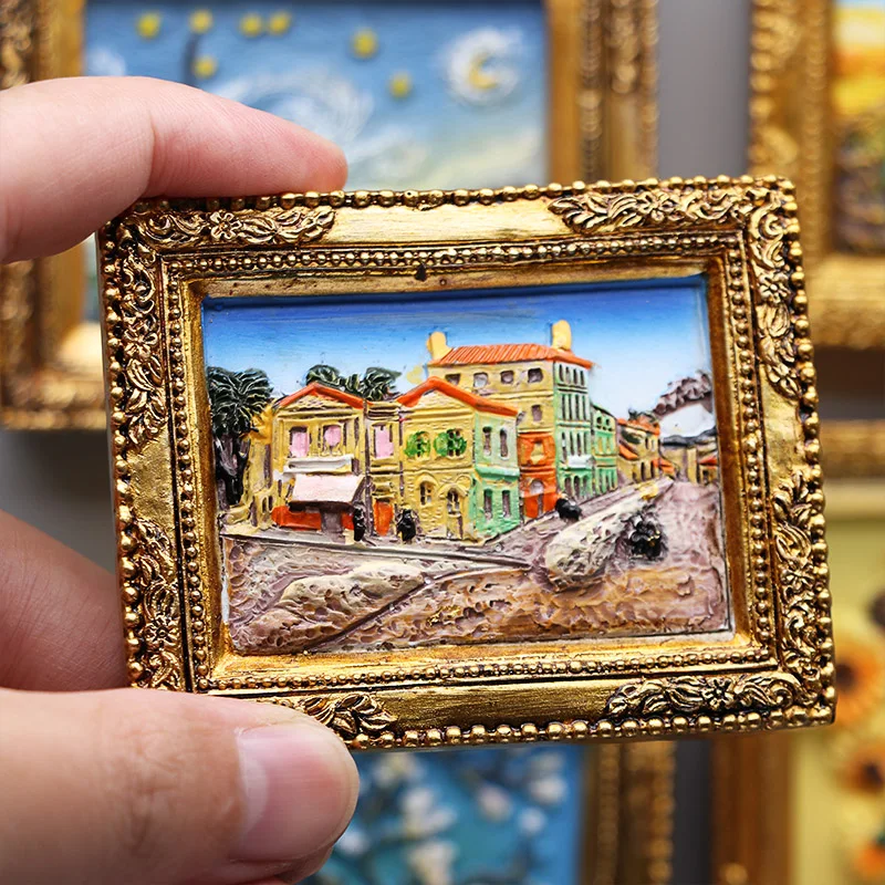 World famous painting Van Gogh painting Picture frame 3d fridge magnets starry sky sunflower siesta refrigerator stickers gifts