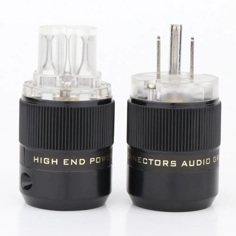 

Pair Hi-End Hifi AMP Transparent Clear rhodium Plated Copper Male Mains AC Power Cord Inlet US Power Plug Socket jack Connector
