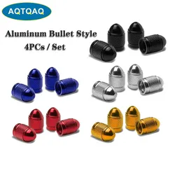 AQTQAQ 4Pcs/Set Black Auto Tire Wheel Valve Cap Bullet Shape Aluminum Dust Proof Trye Stem Air Cover Case Red Blue Silver Gold