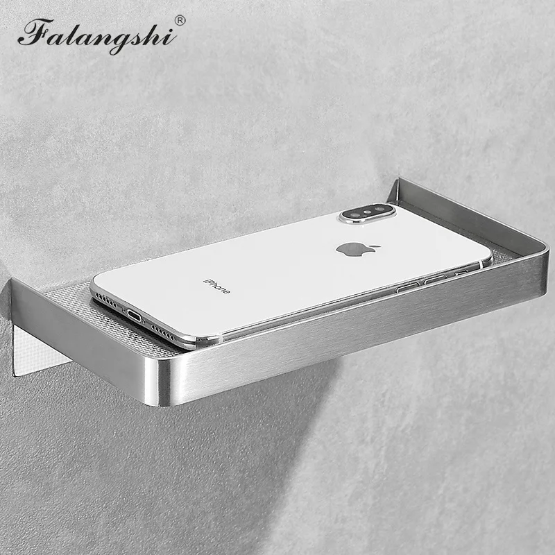 Falangshi Bathroom Shelf Phone Storage Rack Shelves Stainless Steel Wall Mount Shower Basket Holder Phone Holder WB8015