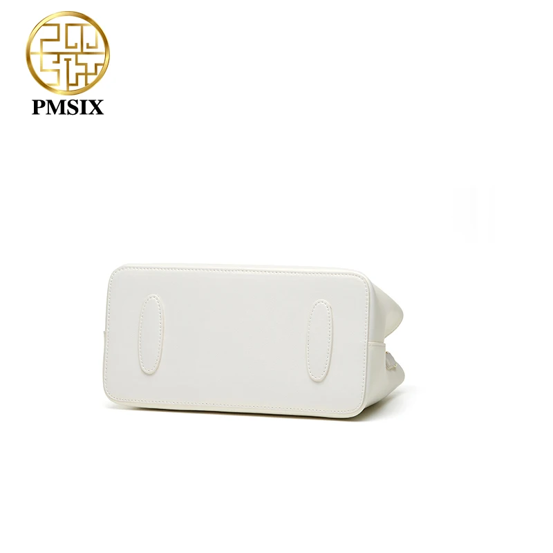 PMSIX luxury White Leather Handbags For Women Elegant Embroidered Ladies\' Designer Shoulder Bag Simple Messenger Bags 2021