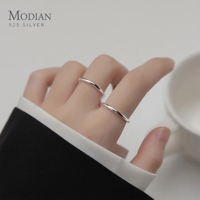 MODIAN Minimalism Simple Real 925 Sterling Silver Circle Exquisite Finger Rings For Women Stackable Fine Wedding Jewelry Gifts