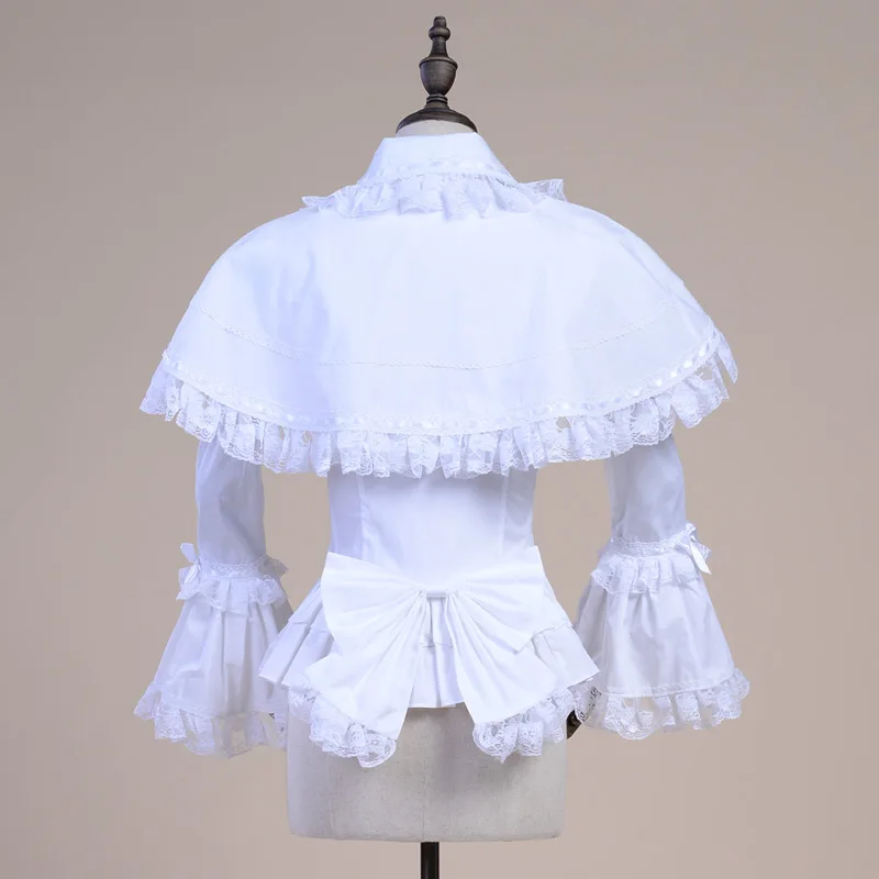 Spring Women White Shirt Vintage Victorian Ruffled Lace Blouse Ladies Gothic Tops Lolita Princess Costume Shawl Shirts 2 Pieces