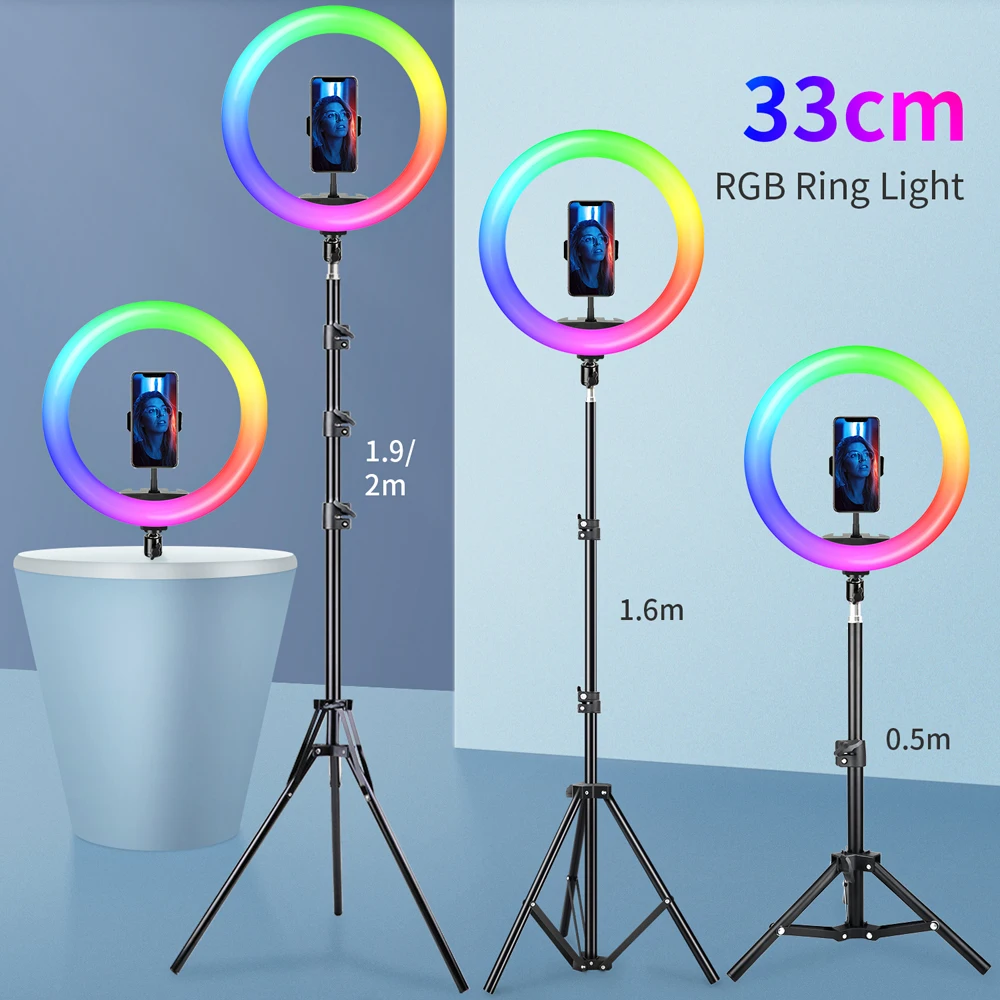 6.5-13inch RGB LED Selfie Ring Light With 2m 1.6m Tripod Stand Photography Lighting Fill Light Photo Ring Lamp For Youtube Video