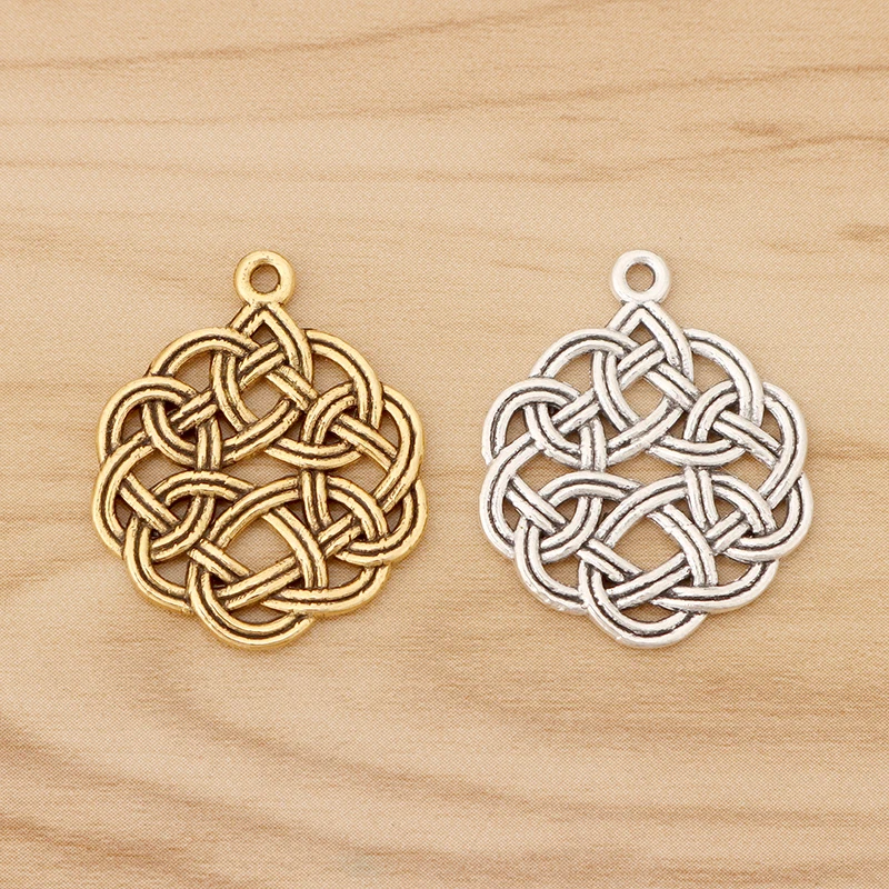 10 Pieces Tibetan Silver/Gold Color Celtics Chinese knot Charms Pendants Double Sided for Necklace Jewellery Making 29x24mm