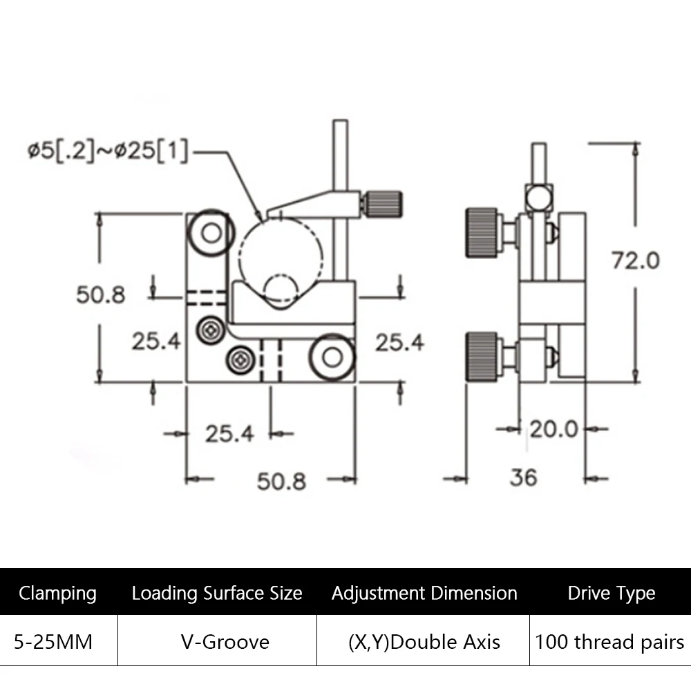 Optical prism fixture Clamping 5-25mm Cube holder Circular laser tube holder Two dimensional adjustable V-shaped support