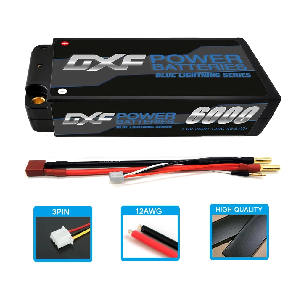 Batteria DXF Lipo 2S Shorty HV 7.6V 6000mah 120C con 4mm 5mm Bullet competizione Short-Pack RC 1/10 Car Off-Road Buggy Truck Boat