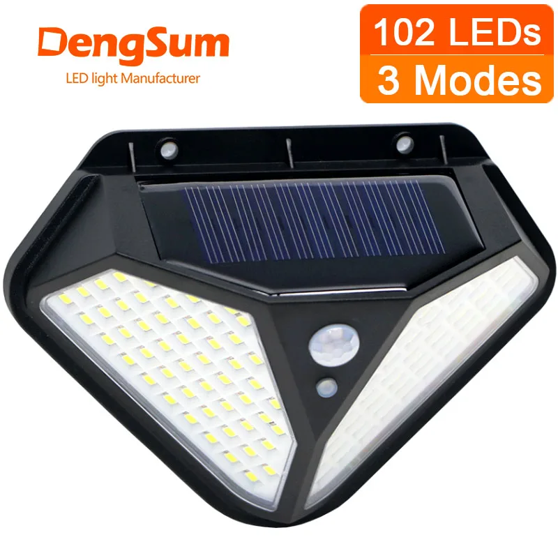 led pir motion sensor solar energy street lamp lados 102led modos de iluminacao quintal path casa jardim energia solar induction wall light 01