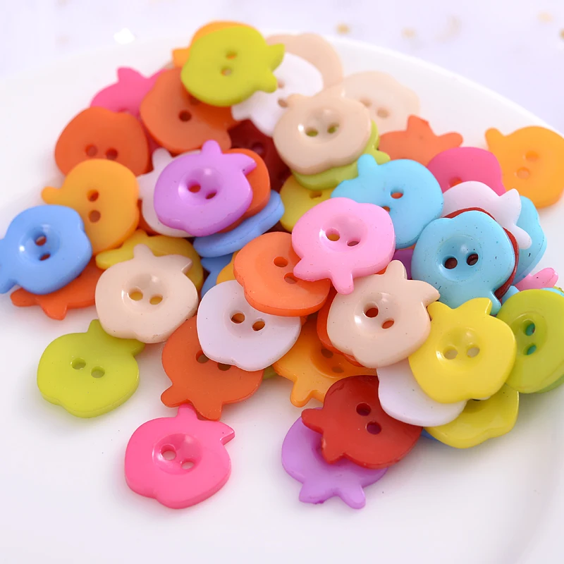 50Pcs Cartoon Apple Shape Resin Sewing Buttons Scrapbooking Solid Random Mixed Color For Clothes DIY Garment Accessories