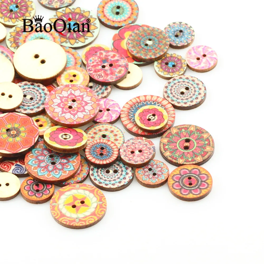 50pcs15-25mm Color Pattern Pattern Fashion Clothing Decoration Scrapbook Diy Wooden Home Sewing Button Accessories