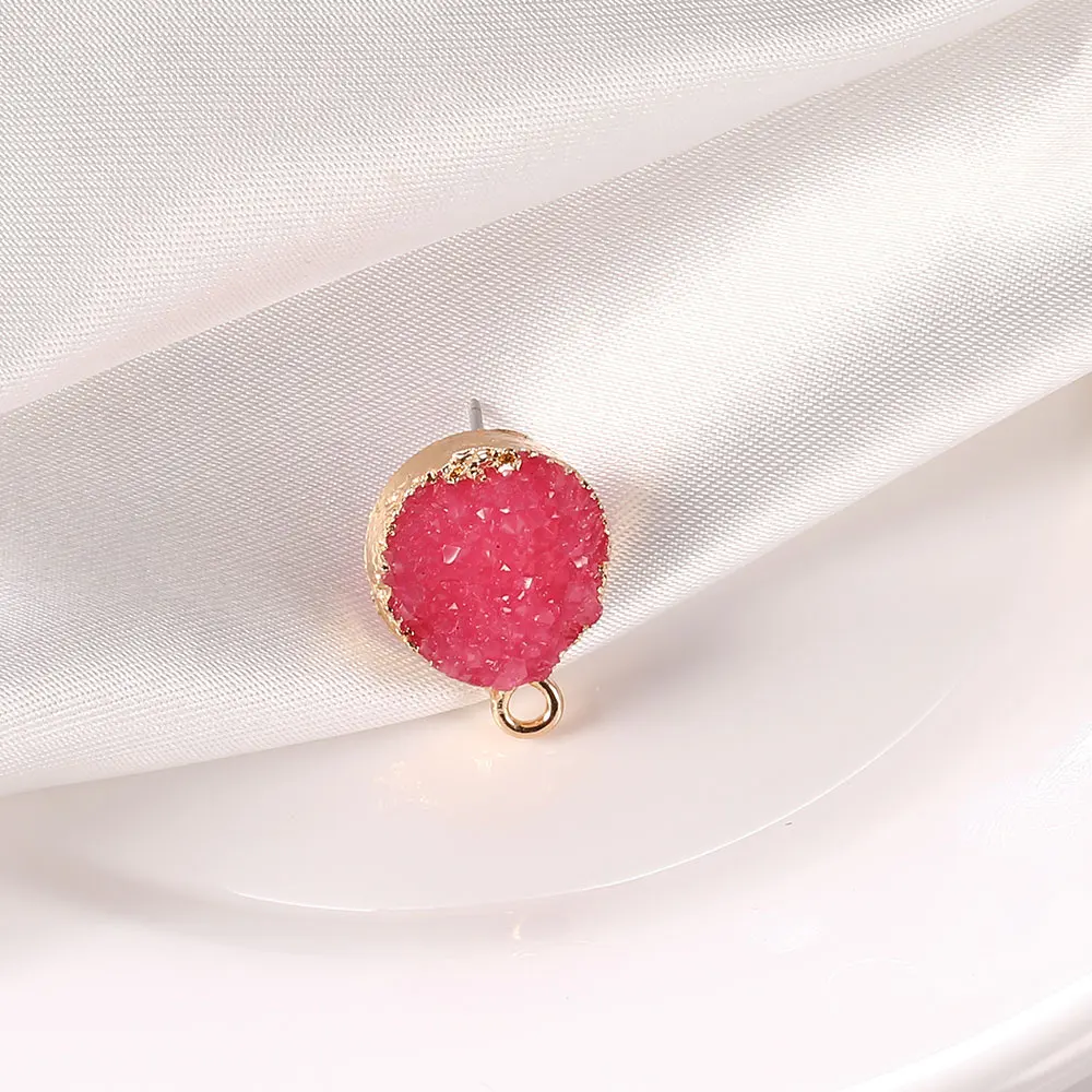 10PCS/Lot Earring Pins Needles 2024 New Colorful Resin Fake Druzy Earrings Base Connectors for Diy Jewelry Making Accessories