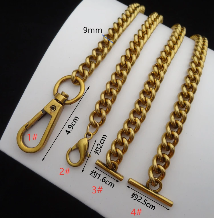 Wide 9mm Trumpet Bag Chain Parts Oblique Satchel Bag Straps Metal Chain Golden Slip Chain One Buckle Bag Replacement Hardware