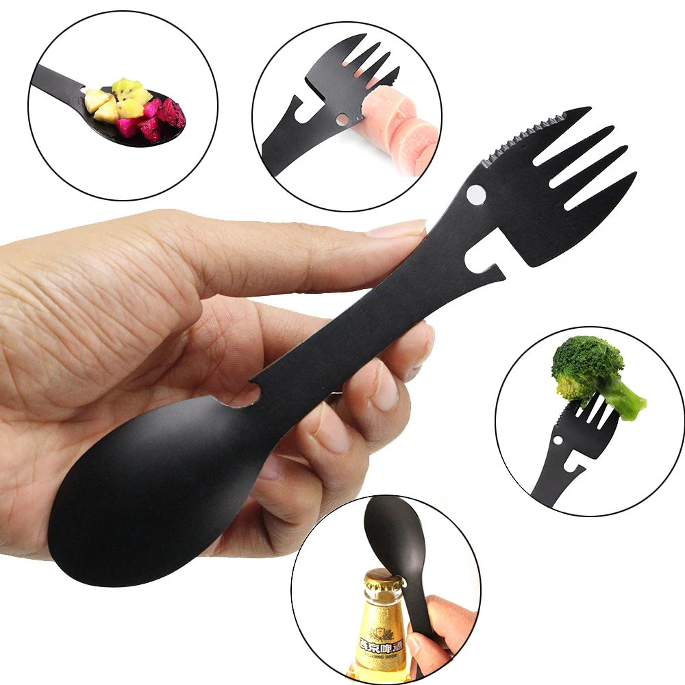 Tableware Multitool Bottle Stainless Steel Cutlery Flatware Utensil Fork Can Opener Spork Picnic Multi Tool Spoon Portable Camp