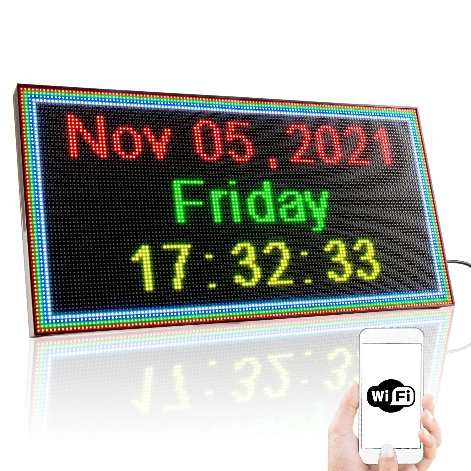 Led Open Sign Display WiFi Portable Programmable Mesaage Led Display Board with Foldable Stand and USB Power Cable for Desktop