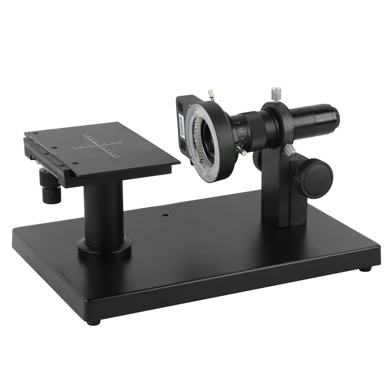 Microscópio Horizontal Video Câmera Tabela Stand Titular 50 mm Nível Escala Plate x y Stage Tabela de Carga 180x c Lente de Montagem 144 Led