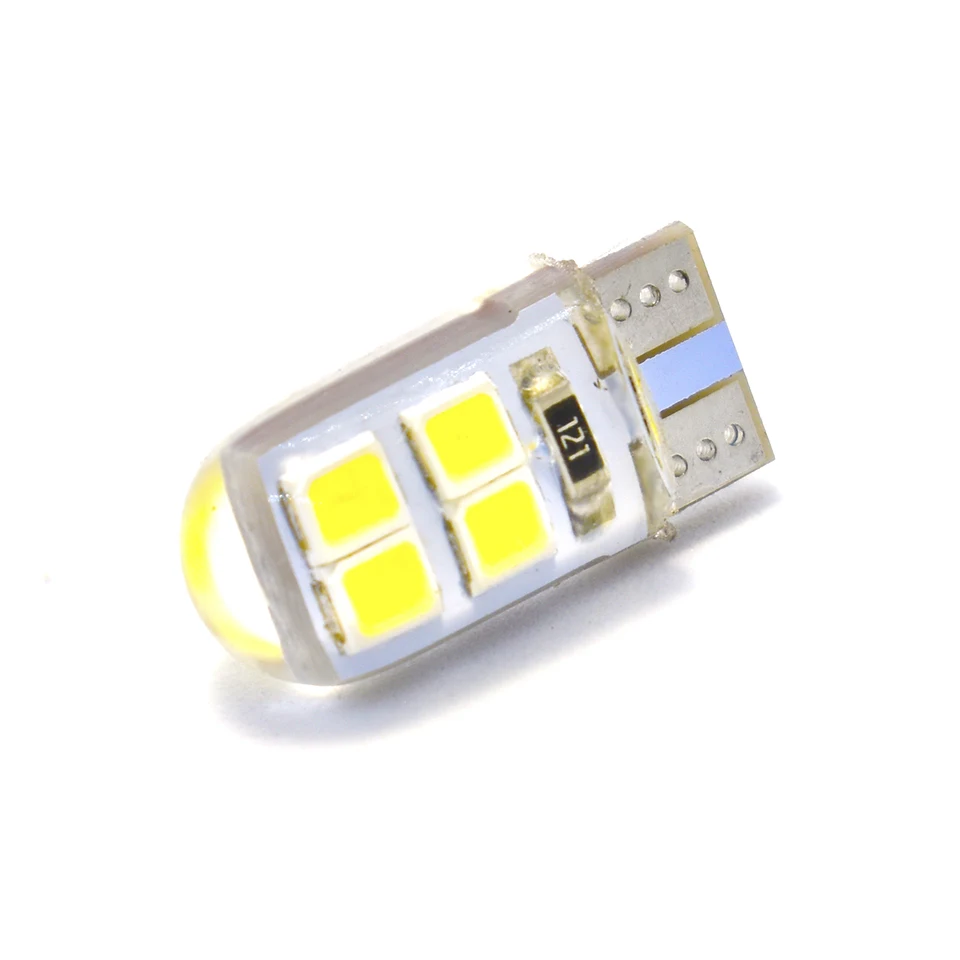 4PCS T10 LED W5W Car Light Bulb 8 SMD Silica Gel High Bright Door License Plate Wedge Dome Reading Signal Lamp 12V White Yellow