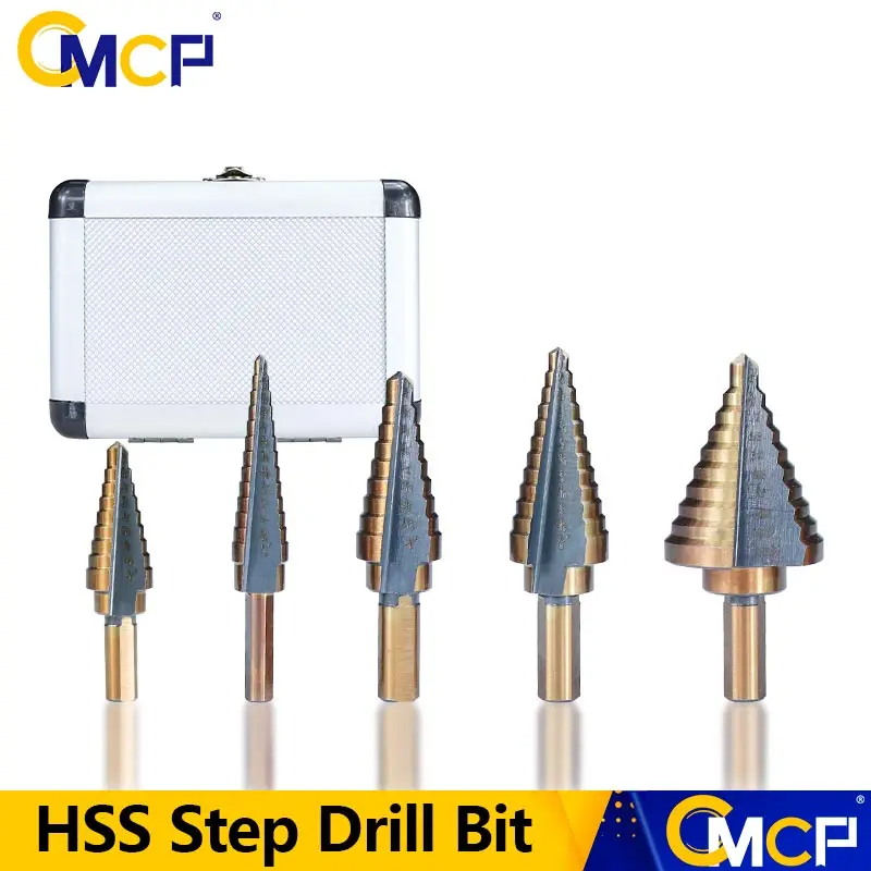 CMCP Step Drill Bit Set Cobalt Wood Metal Hole Cutter Round Shank Step Cone Drill Bit Set HSS Drill Tools