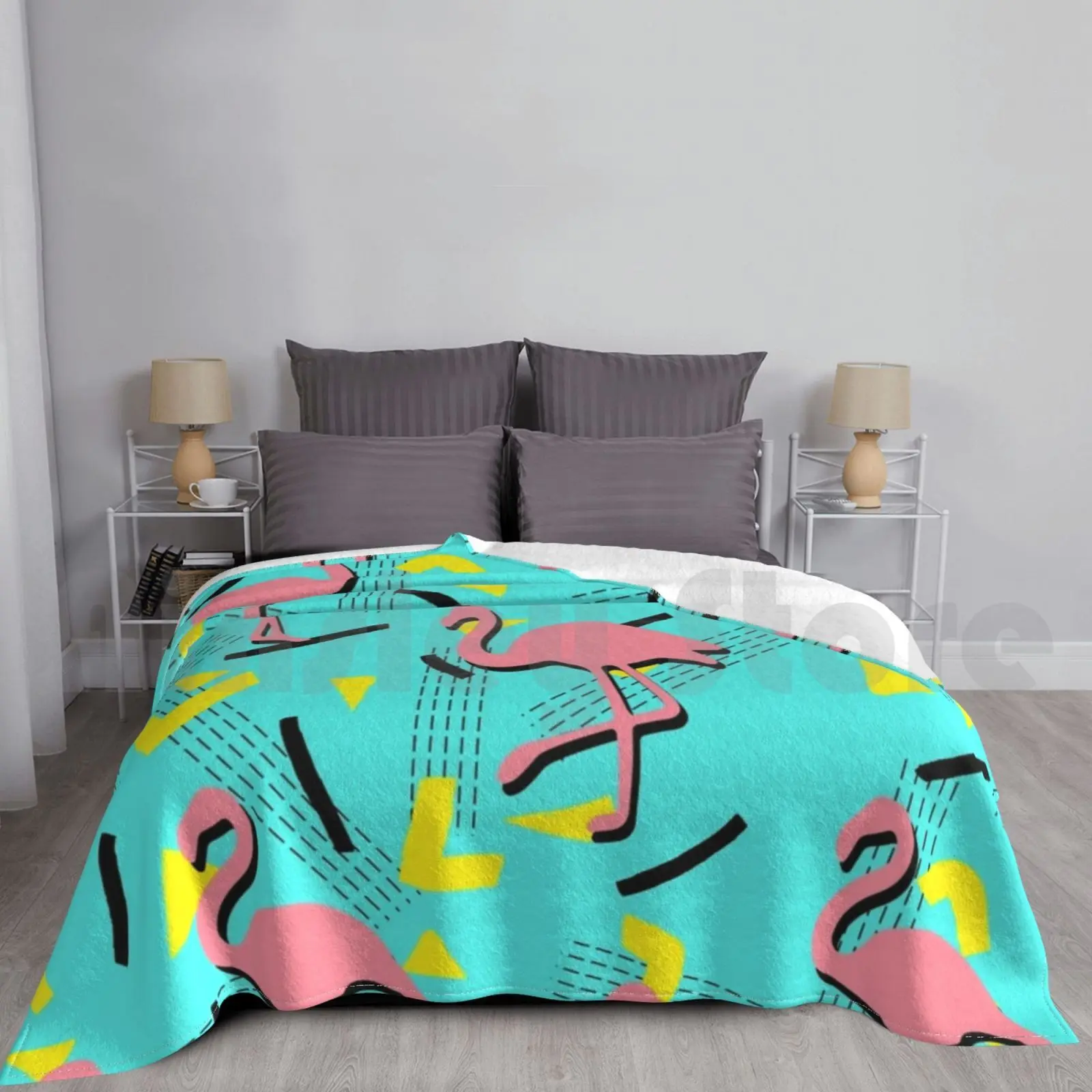 Flamingos Memphis Blanket Fashion Custom 1503 Spring Summer Geometric Pattern Nature Botanical Tropical