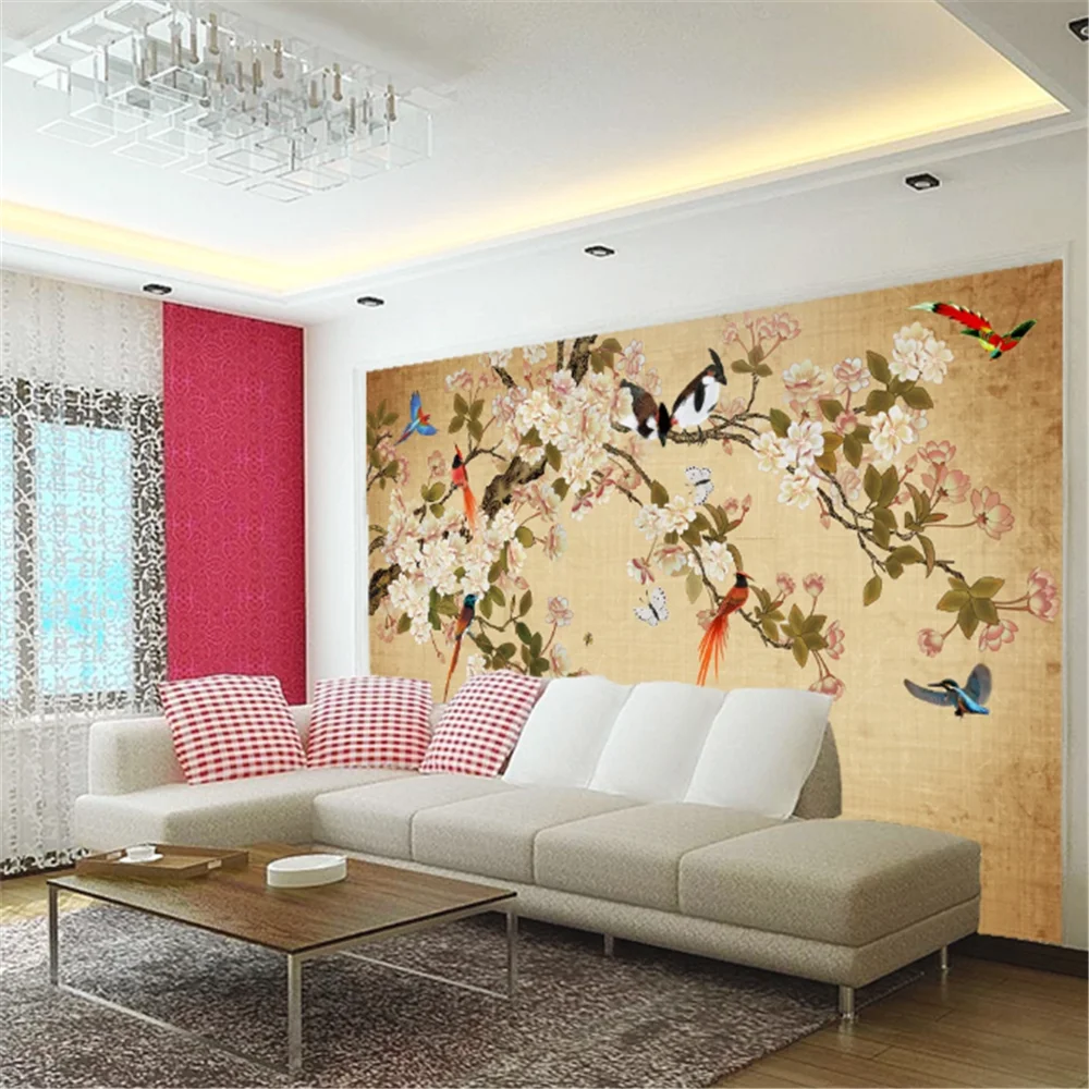 Milofi custom 3D wall mural wallpaper wall cloth Chinese hand-painted meticulous flower and bird background wall decoration pain