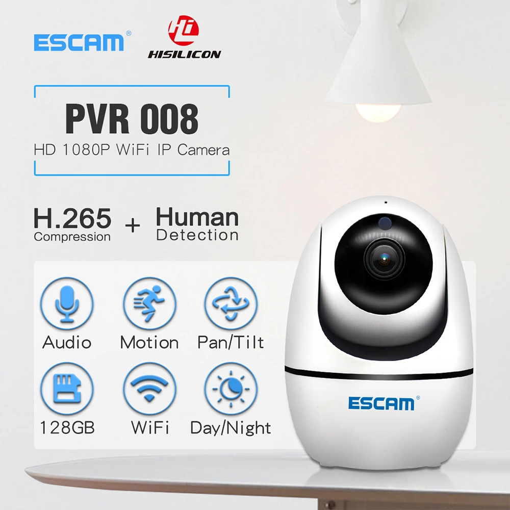 ESCAM PVR008 Auto Tracking PTZ Camera 2MP 1080P Wireless WIFI IP Camera