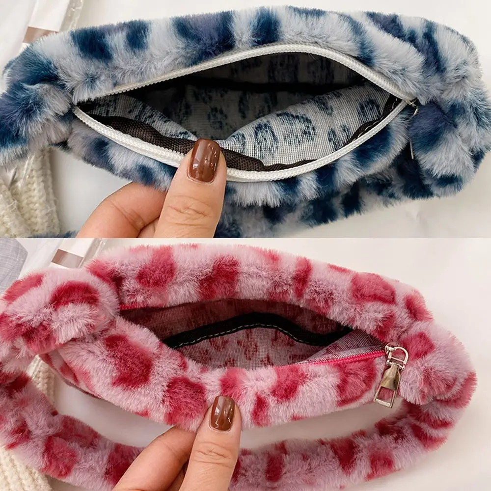 INS Fashion Women Cow Print Mini Shoulder Bags Female Winter  Underarm Bags Leopard Zebra Pattern Fluffy Tote Bags