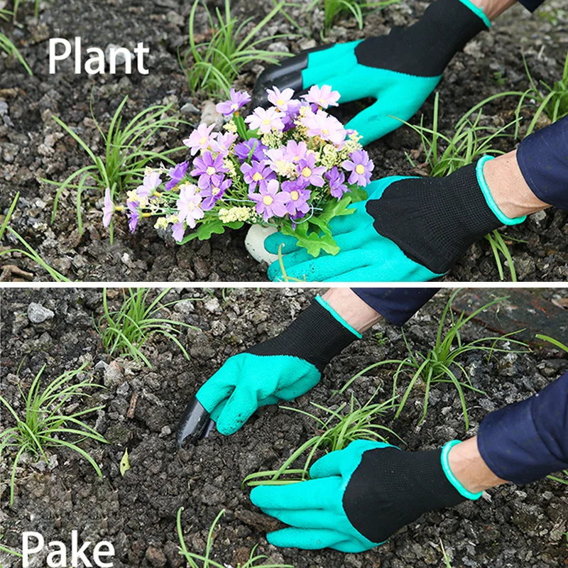 Earth digging gloves gardening planting flowers outdoor labor protection rubber garden gloves with claw garden planting gloves