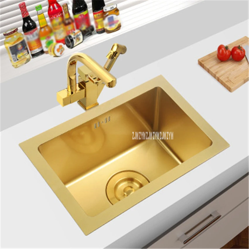 

DQ3636 Golden Nano Hand-Made single Slot Groove Kitchen Stainless Steel Sink Small Size Bar Counter Vegetable Washing Basin