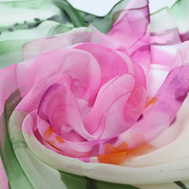 Foulard Long en mousseline de soie pour femmes, écharpe de printemps en Polyester, motif de Lotus, doux, châle de protection solaire, N49