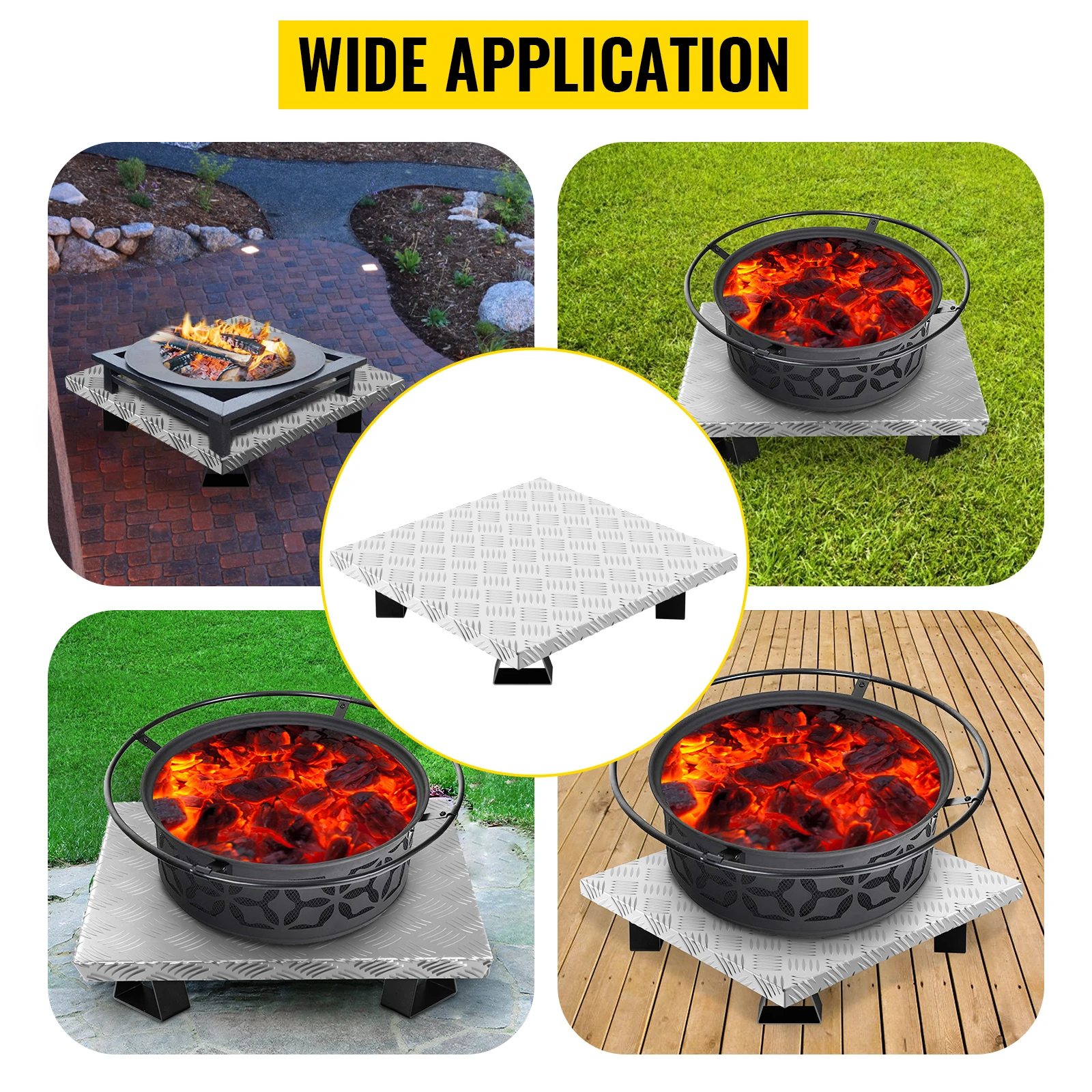 VEVOR Đa Kích Thước Hố Lửa Giữ Nhiệt Sàn Tàu Hậu Vệ Cao Nhiệt Độ Al/Thép Carbon Sâu Chống Ồn Saft Cho Cỏ bãi Cỏ Bảo Vệ Ngoài Trời