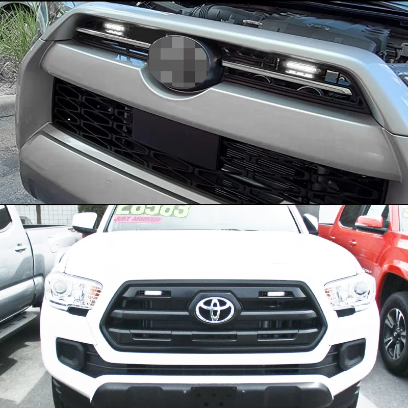 شبكة مركزية أمامية بإضاءة ليد مع طقم لجام الأسلاك ، إضاءة قيادة ، عدسة مدخنة ، أصفر ، كهرماني ، أبيض ، DRL ، طقم لسيارة تويوتا تاكوما ، 12 فولت