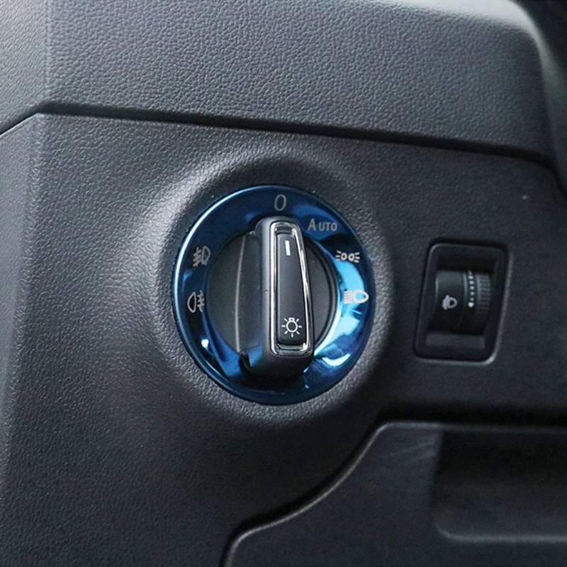 Auto Headlight Adjustment Control Switch Decorative Sequins Ring Trim Sticker Fit For Skoda Karoq Kamiq Interior Car Accessories