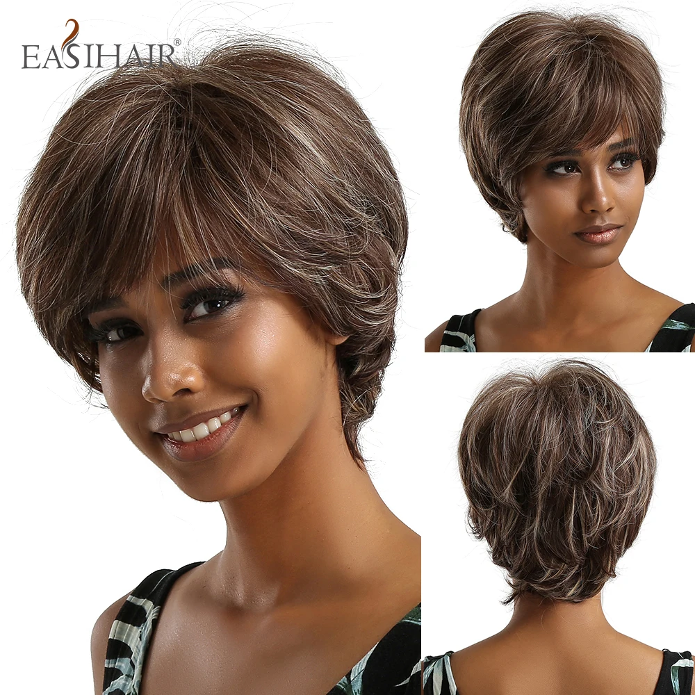 EASIHAIR Short Women Synthetic Wigs Ombre Blonde Wigs Layered Hairstyle Natural Hair Cosplay Daily Wigs Heat Resistant Wigs