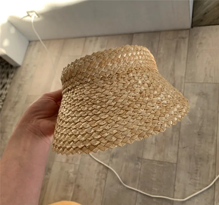 Women Handmade raffia straw hat Sun visor hat Sunscreen Lady holiday beach UV protection Topless stab INS fashion  caps