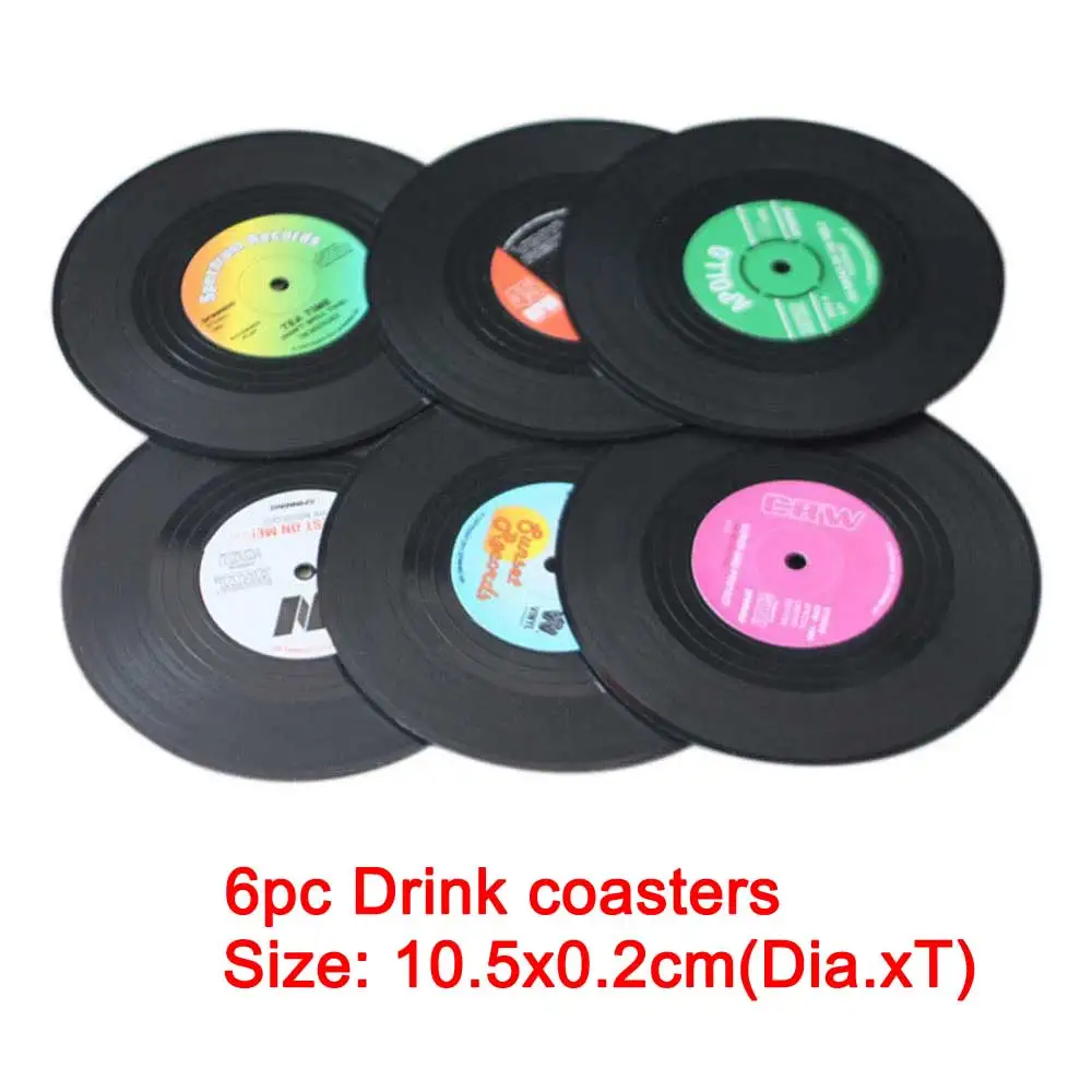 4Pcs/set Black Vinyl Record Coaster Table Cup Mat Plastic Retro Mug Coaster Pad Coffee Hot Drink Holder Home Placemat Decor