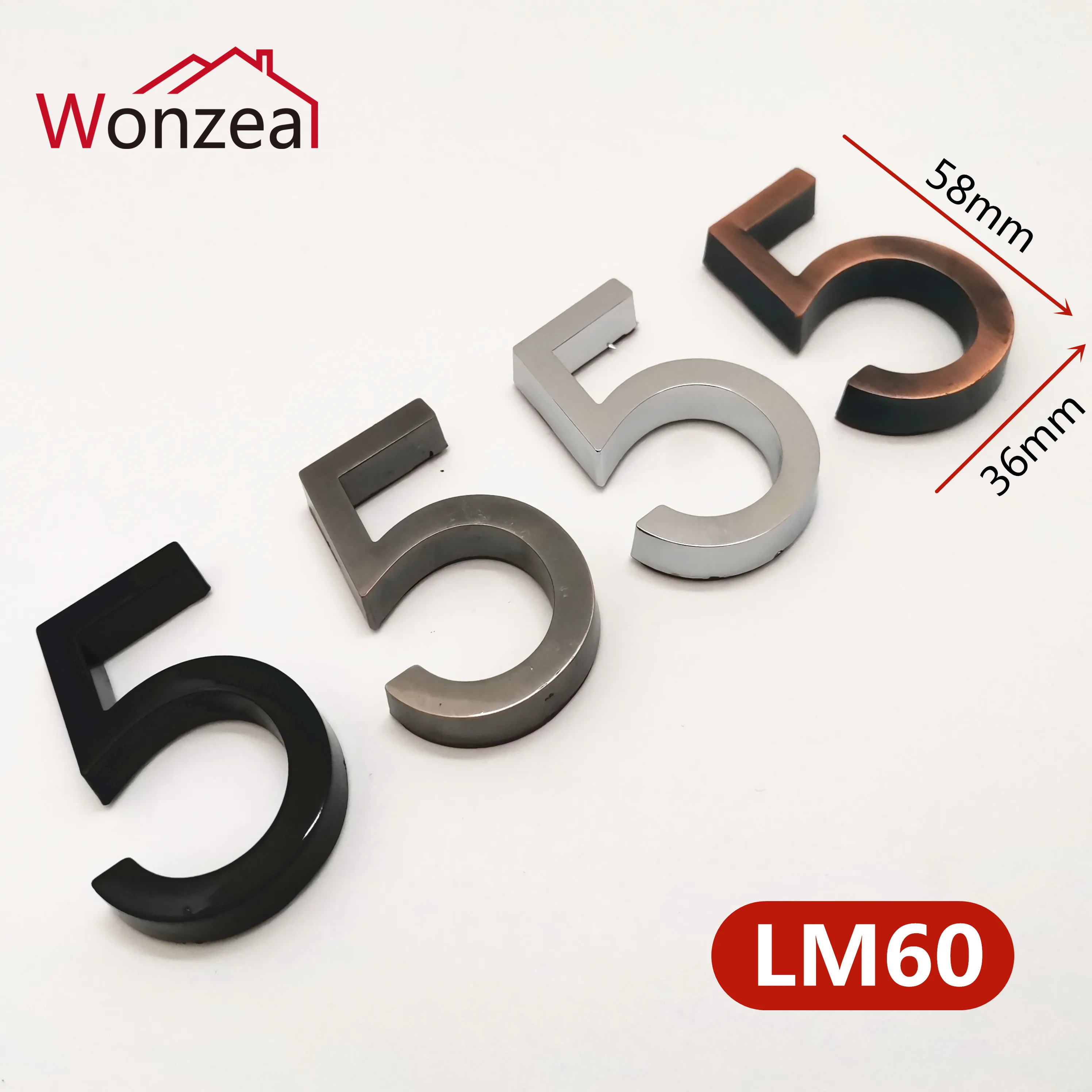 58mm Modern Grey Door Plate Plaque Number House Hotel Door Address Digits Sticker Plate Sign ABS plastic 0123456789