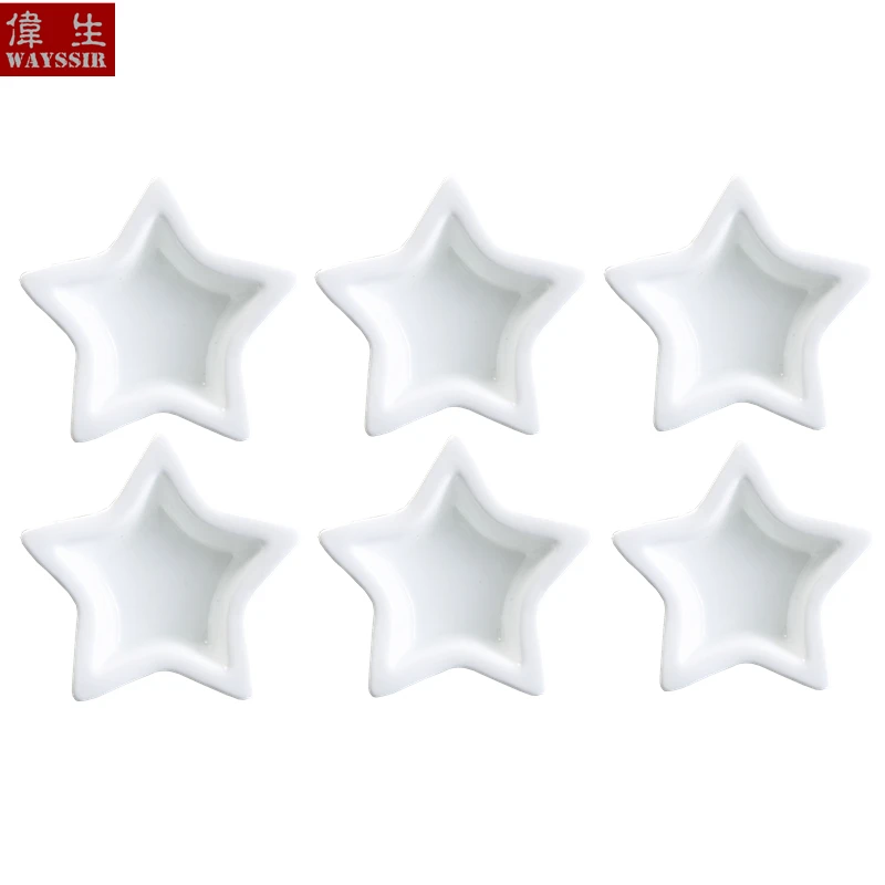 Star Shaped White Porcelain Snack Dish, Porcelain Breakfast, Buffet Sauce Dish, Household Ceramic Tableware, Butter Bowl, 6Pcs